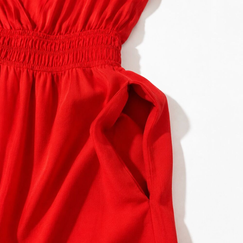 Womens Poppy Red Tiered Maxi Dress Medium Smocked Waist Boho Cottagecore Resort - Picture 7 of 10